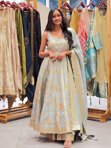 Amaira Sea Green Banarasi Weave Anarkali
