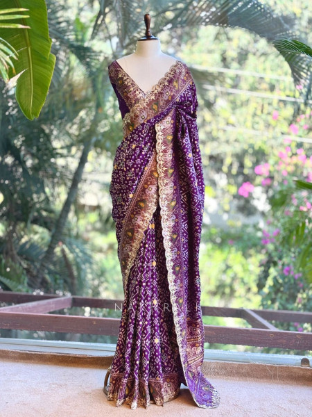 Zoraya Purple Patola Saree with Elephant Motif Border