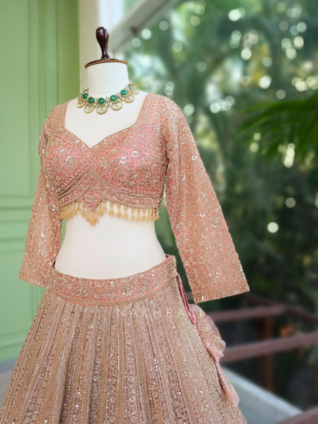 Rajrang Peach Embroidered Lehenga Set with Sequin Work