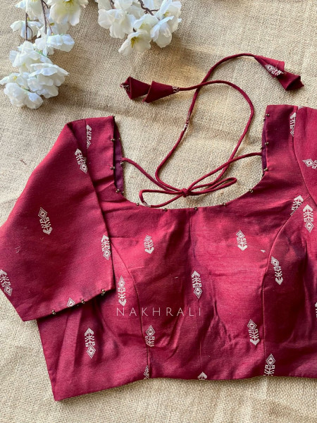 Miwa Maroon Silk Blouse with Ikat Butti