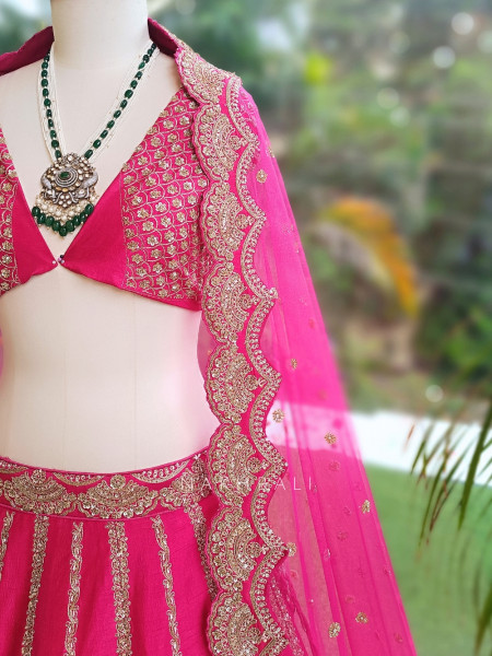 Rosalind Magenta Raw Silk Unstitched Bridal Lehenga