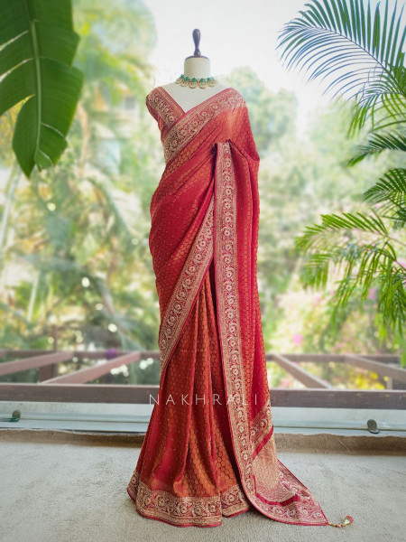 Meheram Maroon Brocade Saree with Zari Work