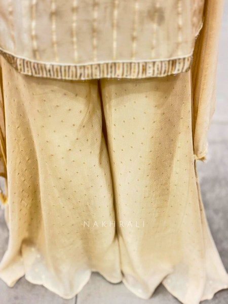 Seren Beige Kurta Palazzo Set with Sequin Cut Dana Work