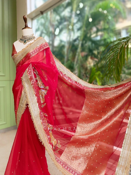 Vraj Ras Banarasi Tissue Silk Saree – Hand Embroidery & Zari Border