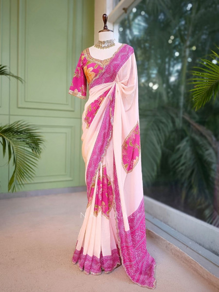 Manira Magenta Bandhani Saree with Gota Patti Blouse
