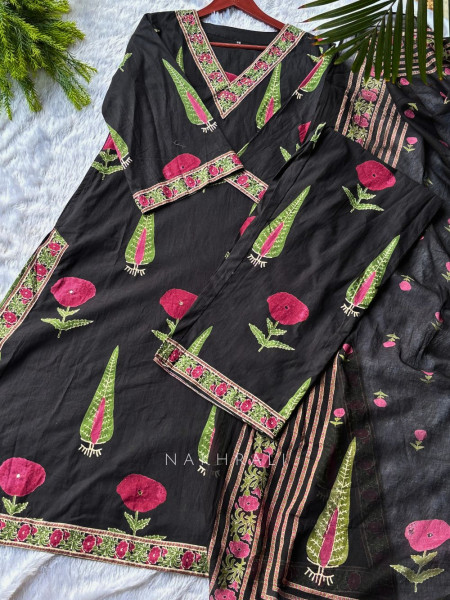 Anvika Black Floral Cotton Suit Set