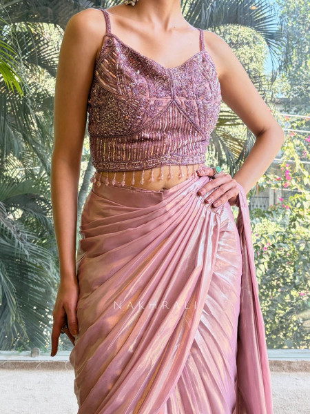 Luniva Pink Sequin Cut Dana Drape Saree