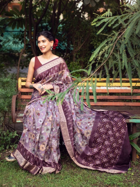 Mehek Purple Floral Saree with Subtle Zari Detailing
