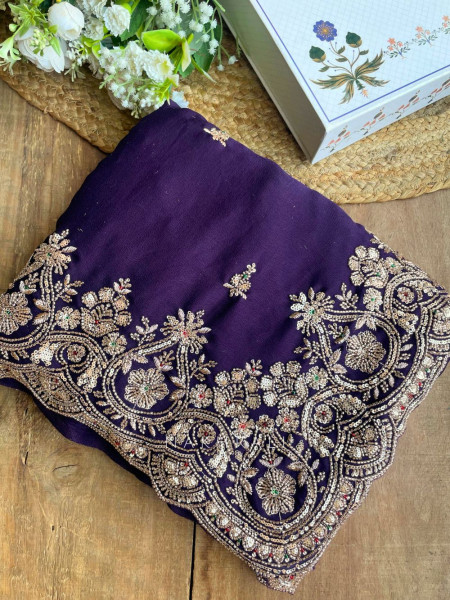 Rivaya Wine Saree with Cut Dana and Sequin Work