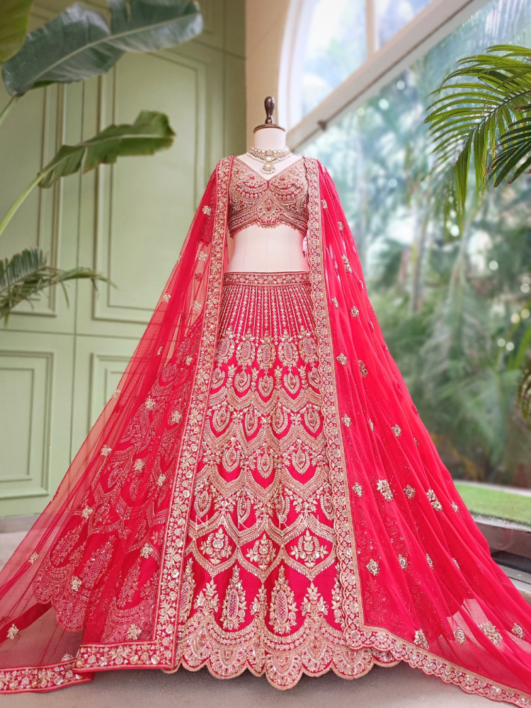 Image of Mehrab Red Raw Silk – Bridal Lehenga