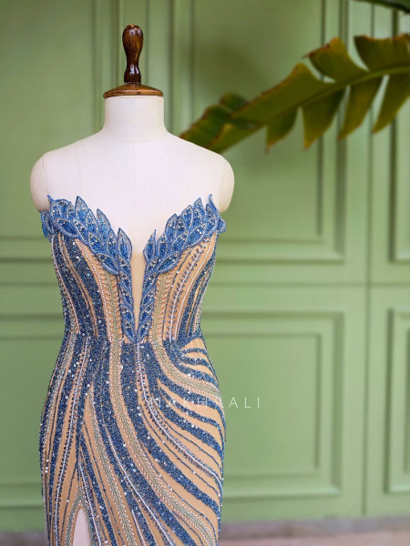 Fuchsia Flame Golden Soft Net Gown