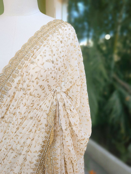 Ajmal Cream Two-Piece Saree Set with Dupatta