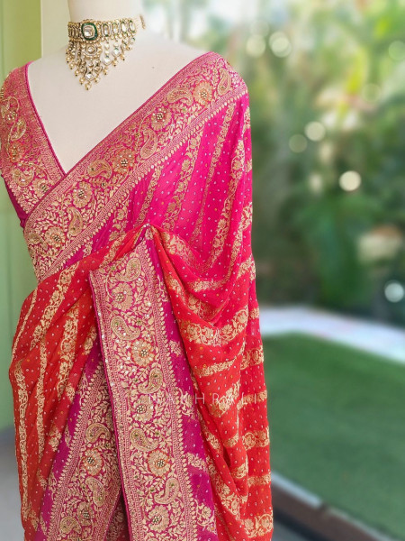 Sarika Magenta Bandhani Saree With Running Blouse Piece