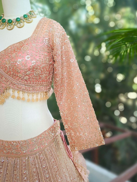 Rajrang Peach Embroidered Lehenga Set with Sequin Work