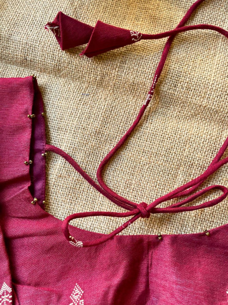 Miwa Maroon Silk Blouse with Ikat Butti