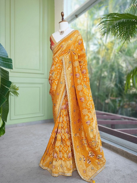 Anant Bindu Yellow Bandhani Print Saree with Sequin Border