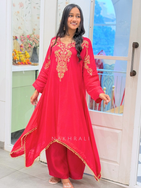 Kritisha Magenta Pure Chinon Silk Indo-Western Kurta Palazzo Set