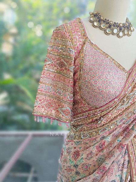 Riyaasat Cream Saree with Pastel Print and Sequin Work