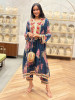 Zerina Blue Floral Pakistani Suit Set with Embroidered Neckline