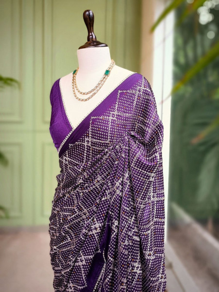 Rimaya Purple Bandhani Saree with Gota Border