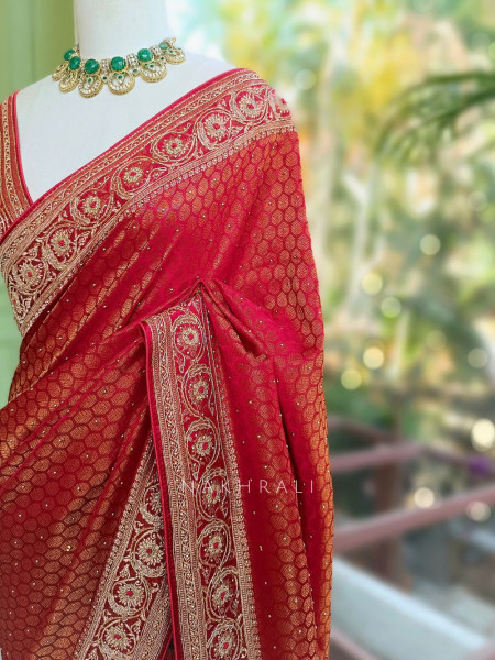 Meheram Maroon Brocade Saree with Zari Work