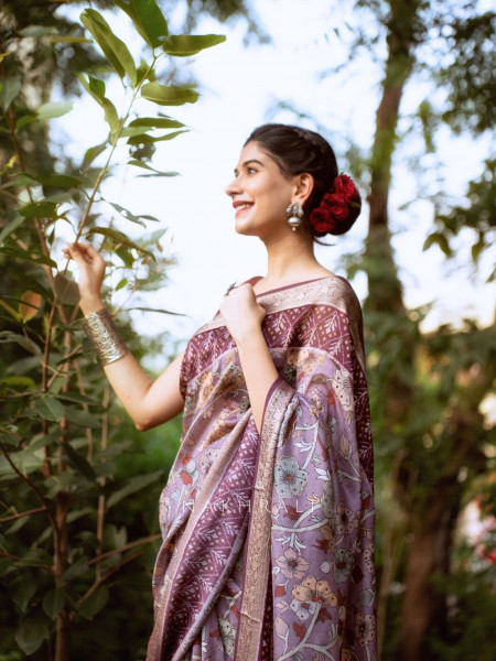 Mehek Purple Floral Saree with Subtle Zari Detailing