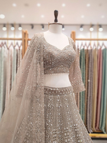 Sharmila Grey Net Lehenga with Sequin and Cut Dana Work