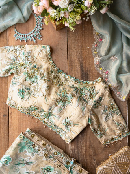 Lily Meadow Cream  Saree with Sequin Floral Work