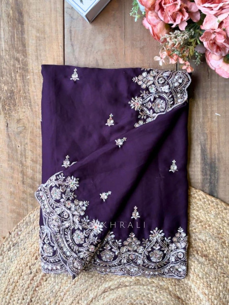 Rivaya Wine Saree with Cut Dana and Sequin Work