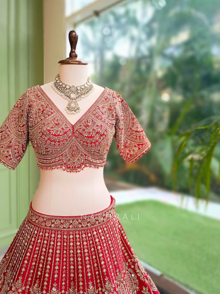Mehrab Red Raw Silk – Bridal Lehenga