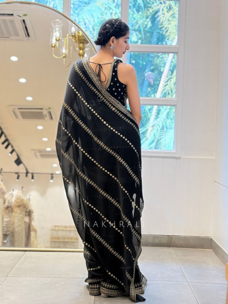 Surmayi Black Drape Saree with Sequin Embroidery
