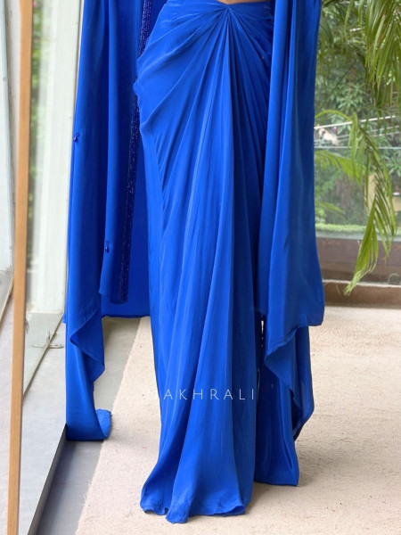 Vritika Royal Blue Georgette Indo-Western Crop Top Skirt