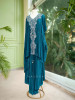 Elegant Embroidered Teal  Kaftan &amp; Palazzo Set