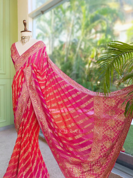 Sarika Magenta Bandhani Saree With Running Blouse Piece