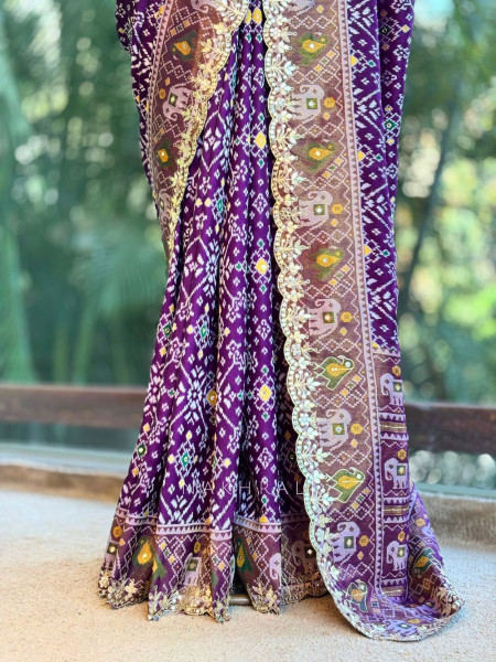Zoraya Purple Patola Saree with Elephant Motif Border