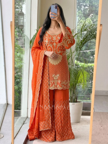 Noor-Bagh Embroidered Orange Suit Set
