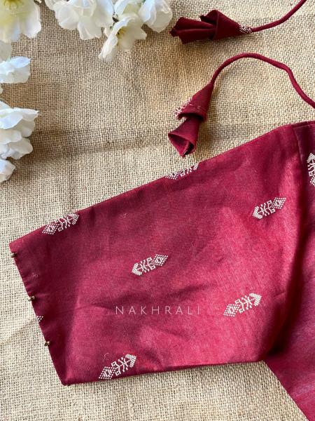 Miwa Maroon Silk Blouse with Ikat Butti