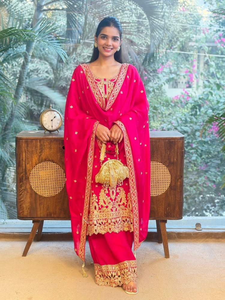 Image of Midnight Grace Magenta Zari &amp; Stone Garara Set