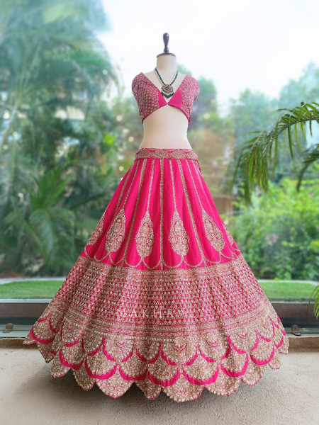 Rosalind Magenta Raw Silk Unstitched Bridal Lehenga