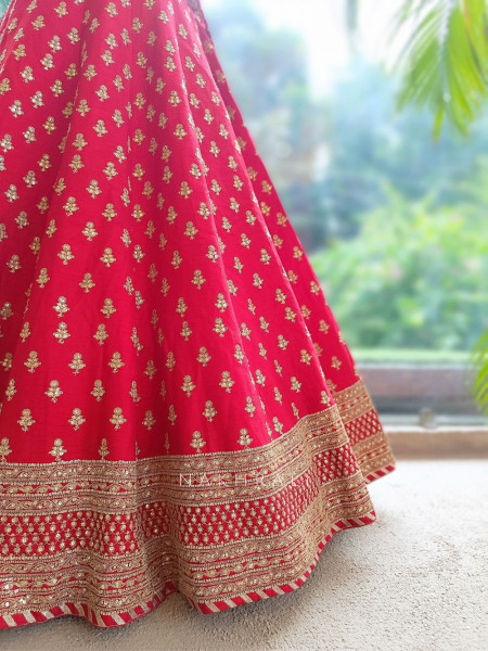 Royal Vermilion Red Raw Silk Bridal Lehenga