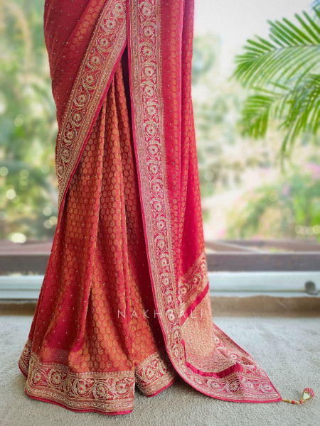 Meheram Maroon Brocade Saree with Zari Work