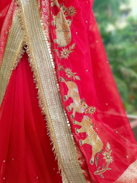 Vraj Ras Banarasi Tissue Silk Saree – Hand Embroidery & Zari Border