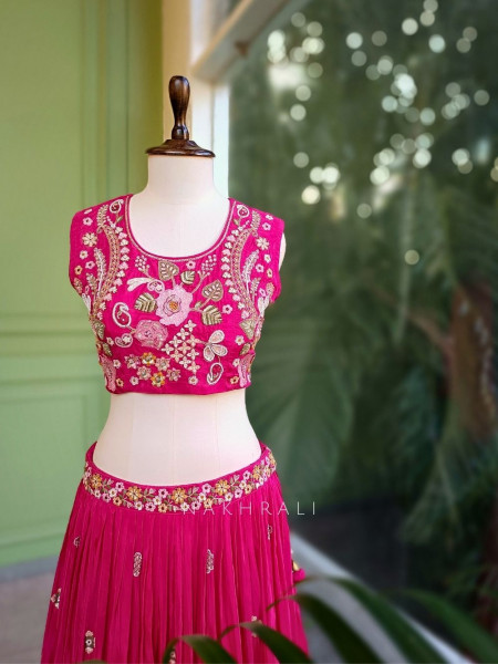 Ira Magenta Embroidered Crop Top Skirt Set with Cape Dupatta