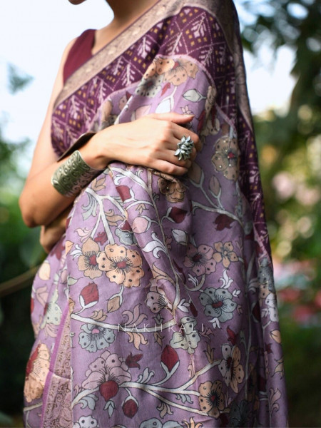 Mehek Purple Floral Saree with Subtle Zari Detailing