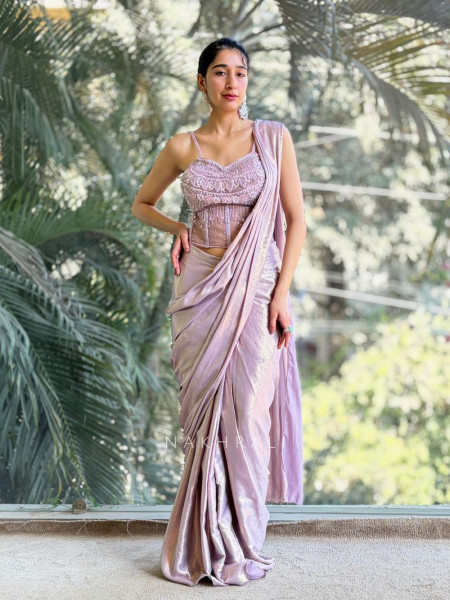 Elira Purple Corset Drape Saree with Sequin Detailing