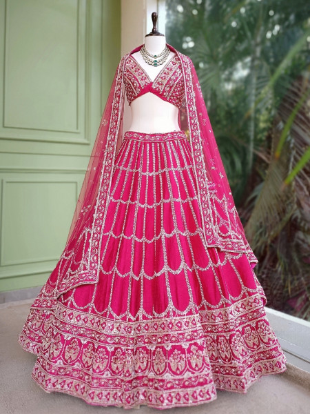 Aarvanya Magenta Unstitched Bridal Lehenga with Sequin Embellishment