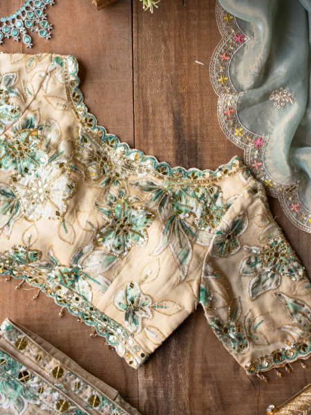 Lily Meadow Cream  Saree with Sequin Floral Work