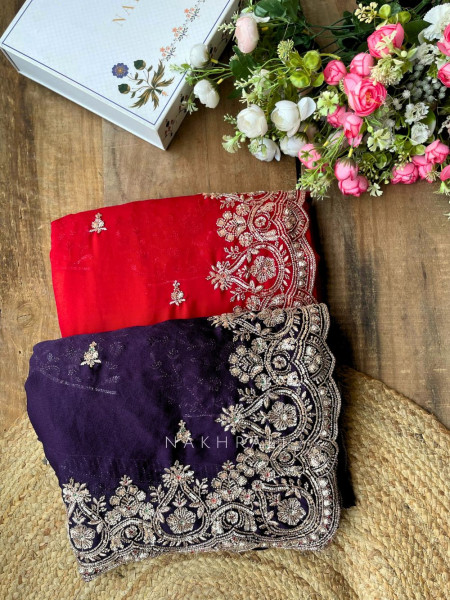 Rivaya Red Saree with Cut Dana and Sequin Work