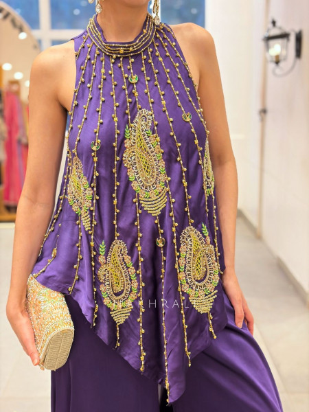 The Asymmetric Imperial Silhouette Purple Plazo Set