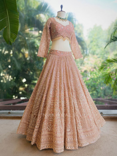 Rajrang Peach Embroidered Lehenga Set with Sequin Work